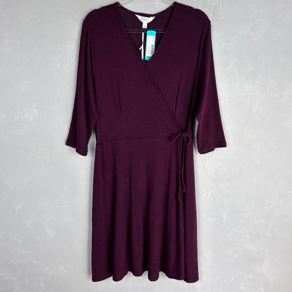 Stitch Fix Market & Spruce size 1X Cynthia faux wrap rib knit dress burgundy NEW - Picture 1 of 12
